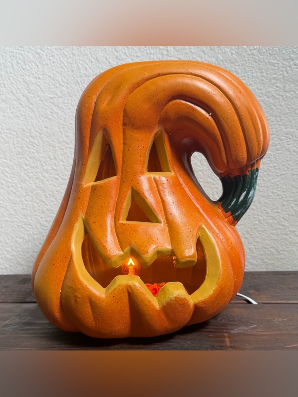 Vintage Gourd Pumpkin 11” Tall Fall Halloween Decor Lights Orange EUC